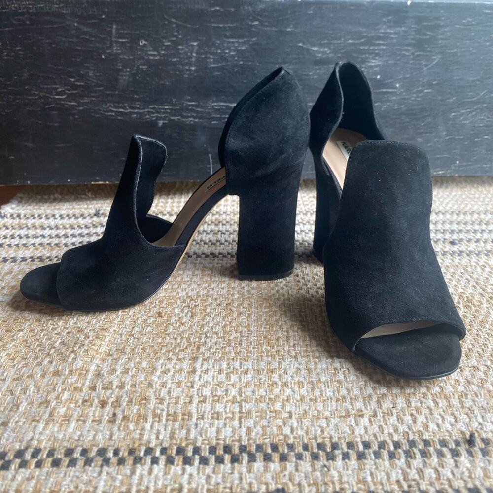 Black Karl Lagerfeld suede block open toe heel sandals stunning 10 / 41